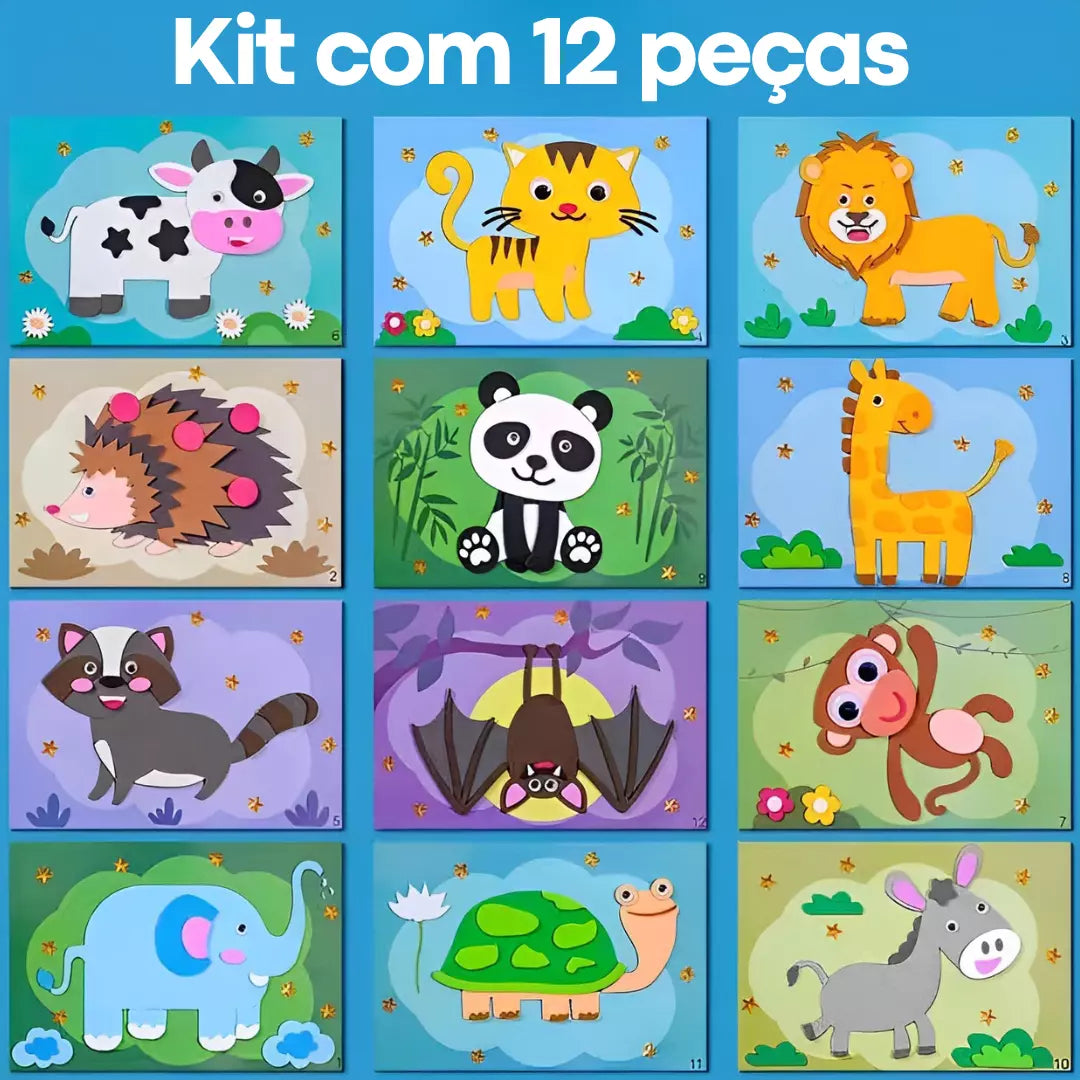 Kit com 12 Quebra-Cabeças Paper Zoo de Adesivos 3D - Educativo