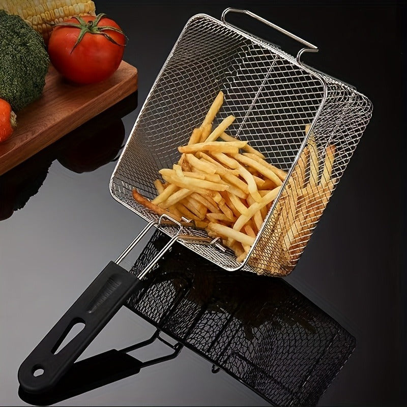 Cesto de Fritura Multifuncional em Aço Inoxidável com Pega Dobrável