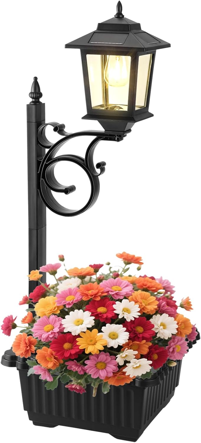 Vaso para Plantas com Poste de lâmpada solar