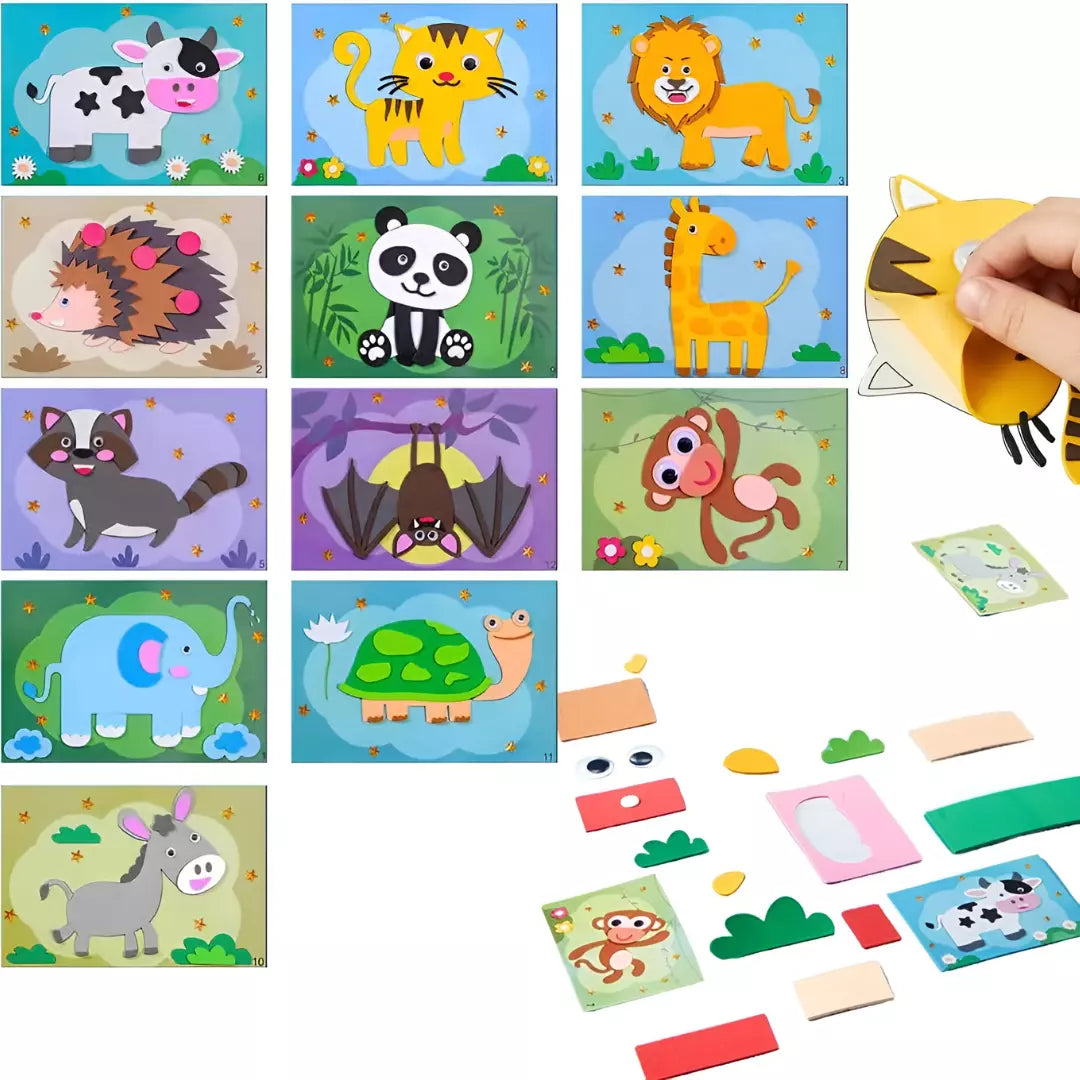 Kit com 12 Quebra-Cabeças Paper Zoo de Adesivos 3D - Educativo
