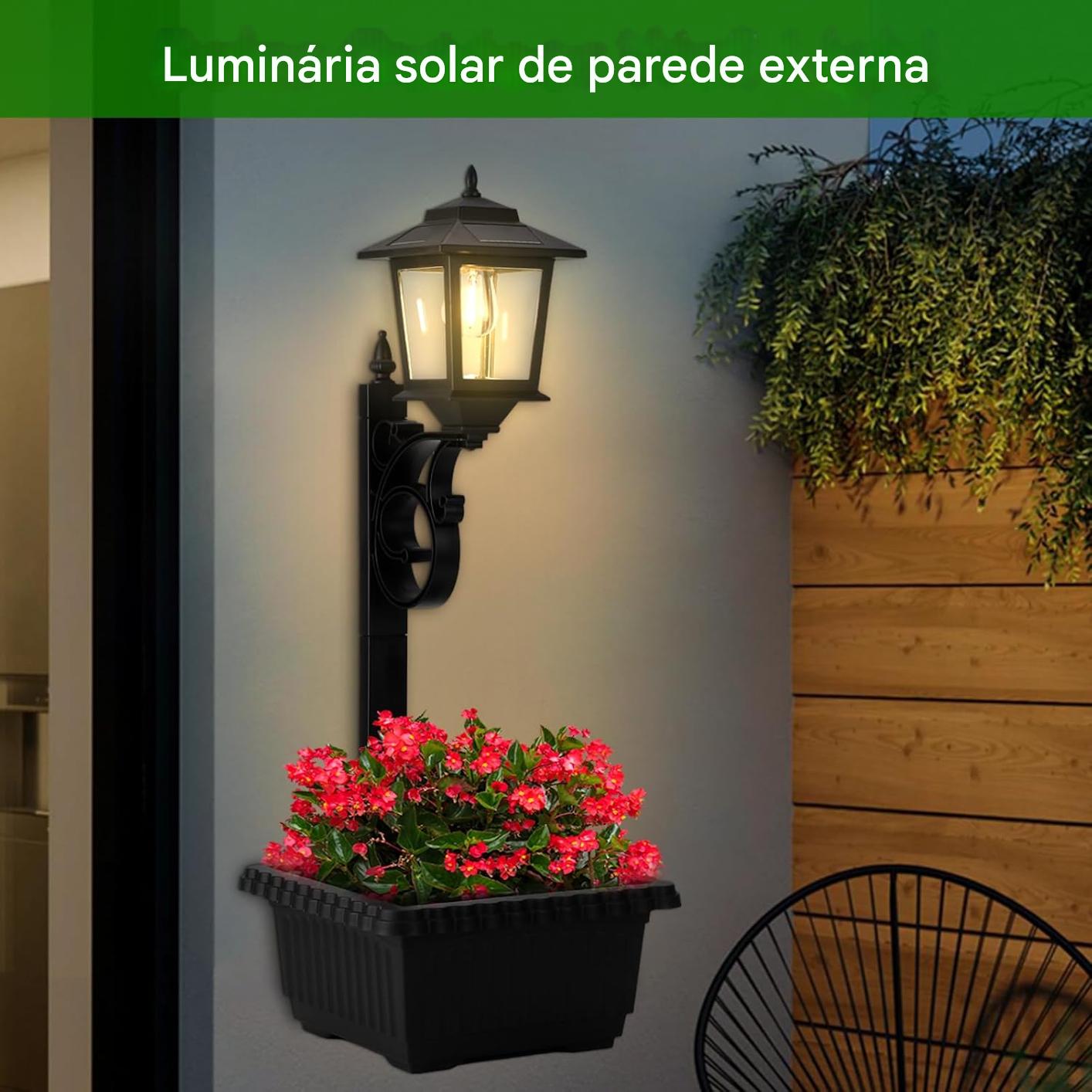Vaso para Plantas com Poste de lâmpada solar