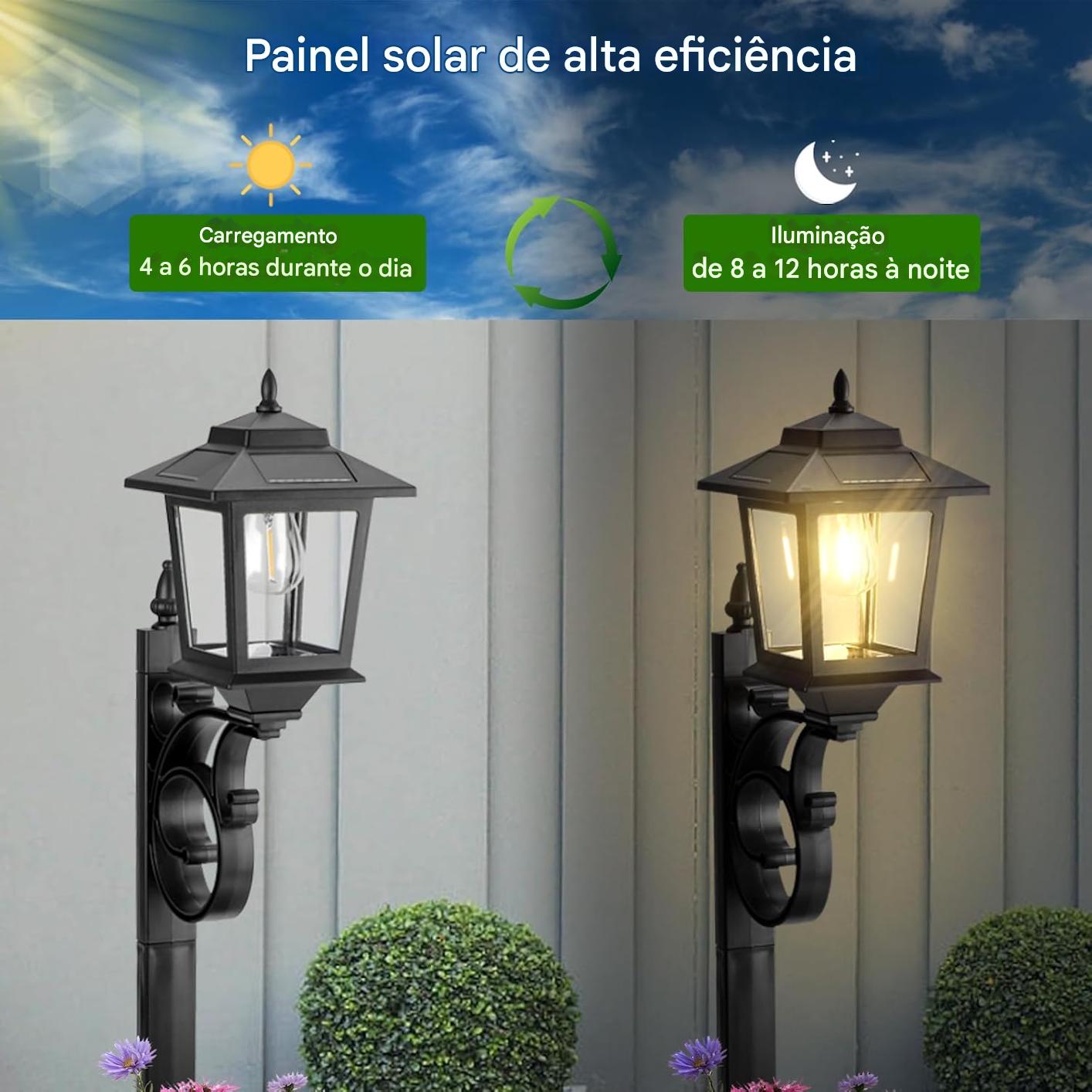 Vaso para Plantas com Poste de lâmpada solar
