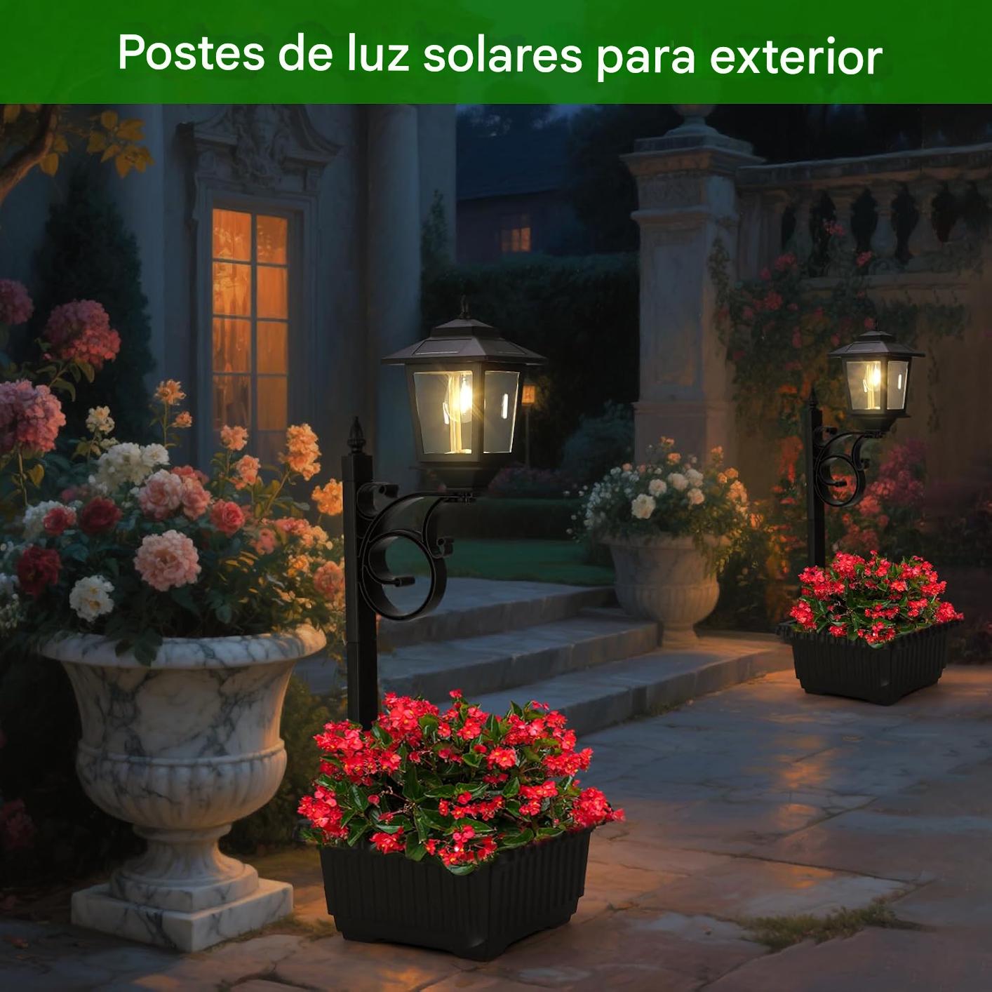 Vaso para Plantas com Poste de lâmpada solar