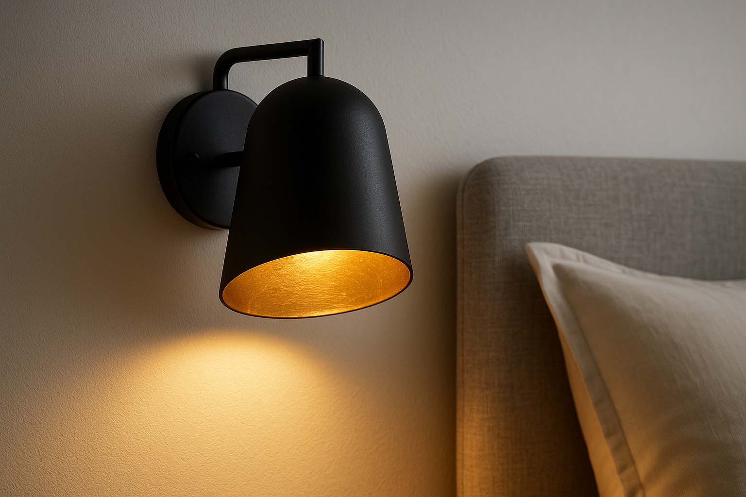 Arandela de Parede Preta com Interior Dourado 25x15cm