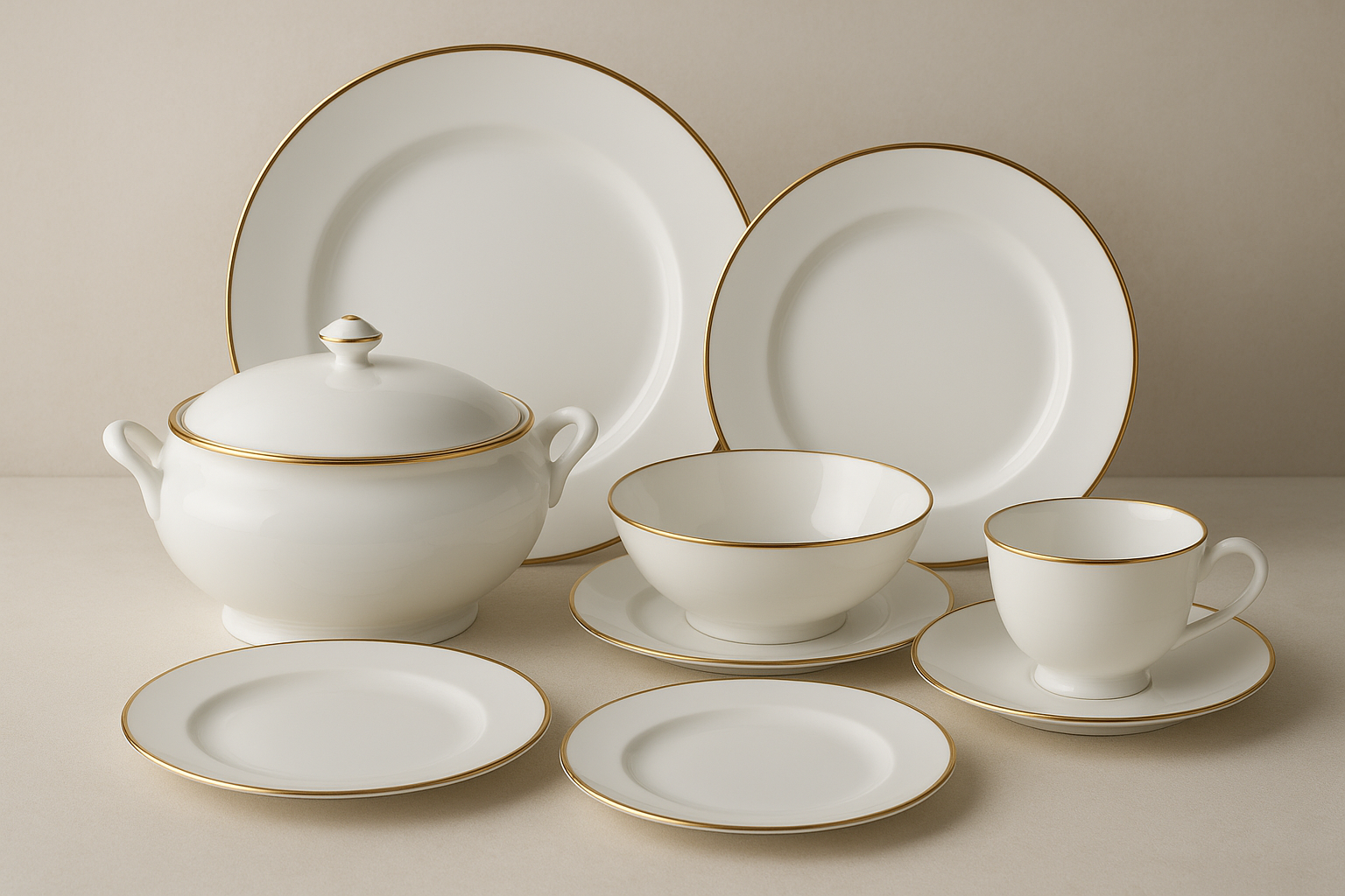 Aparelho de Jantar Porcelana Branca Filete Dourado - 20 Peças