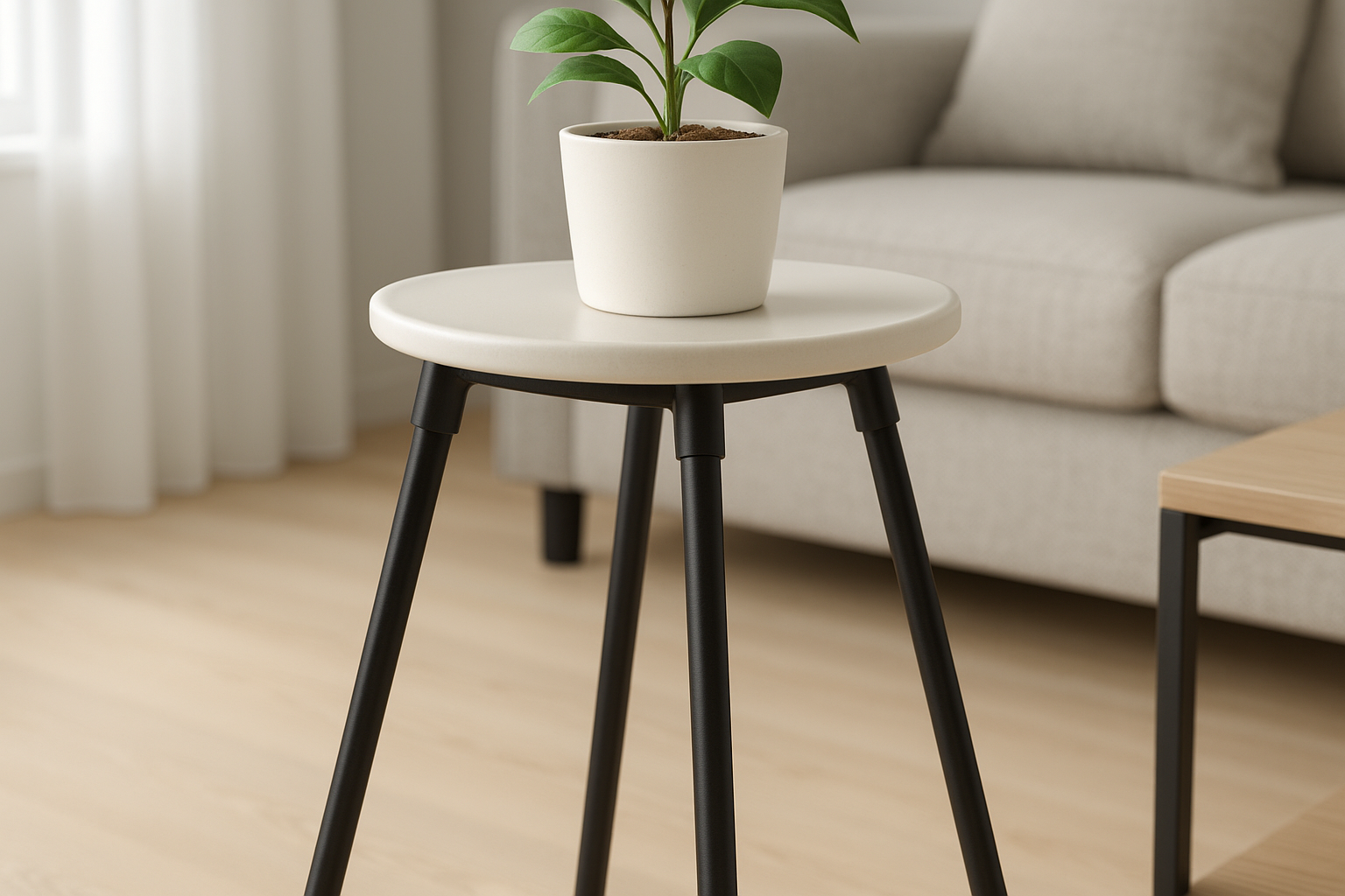 Suporte para Plantas Tripé Metal Preto com Base Cerâmica 70cm