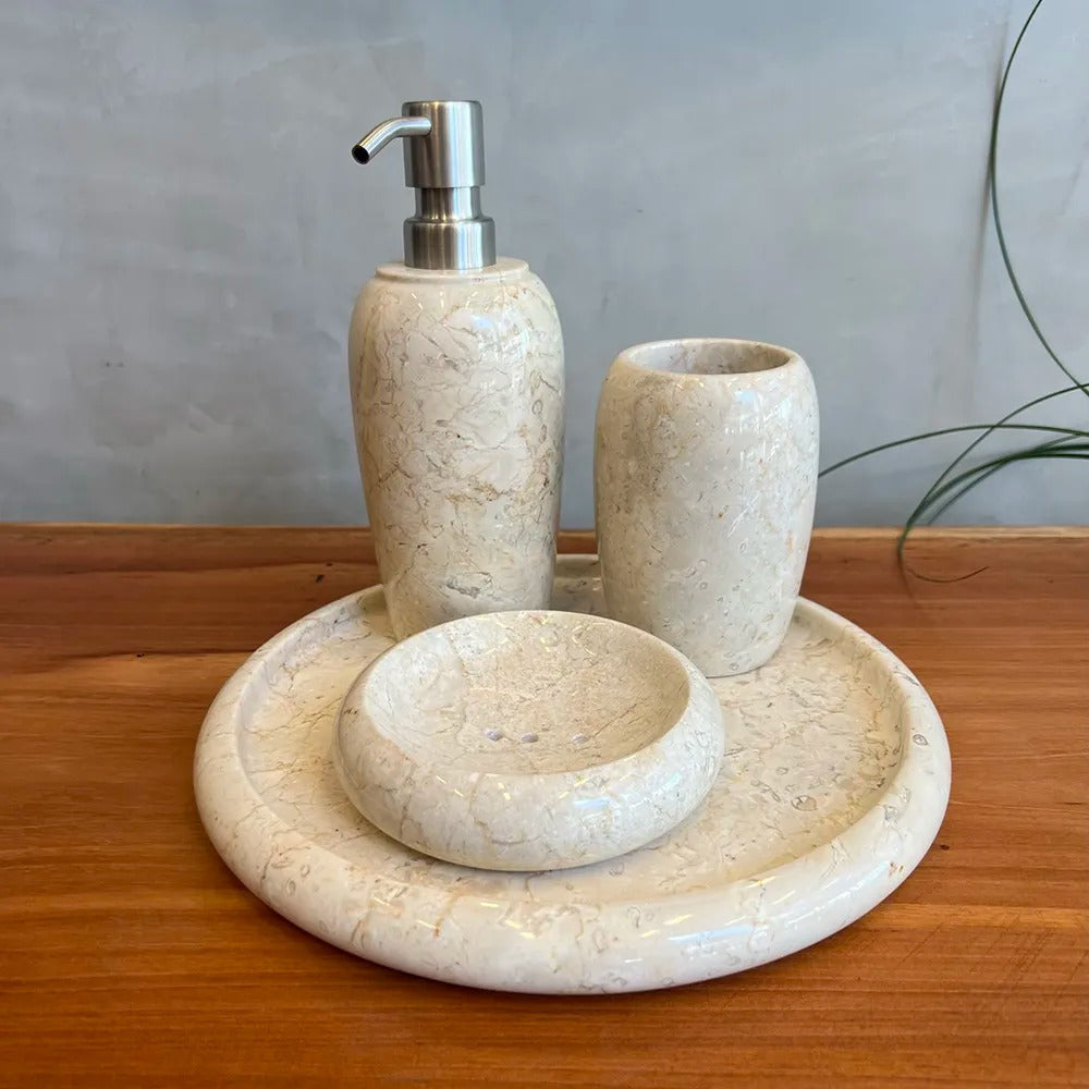 Conjunto de Banheiro em Mármore Natural - 4 peças