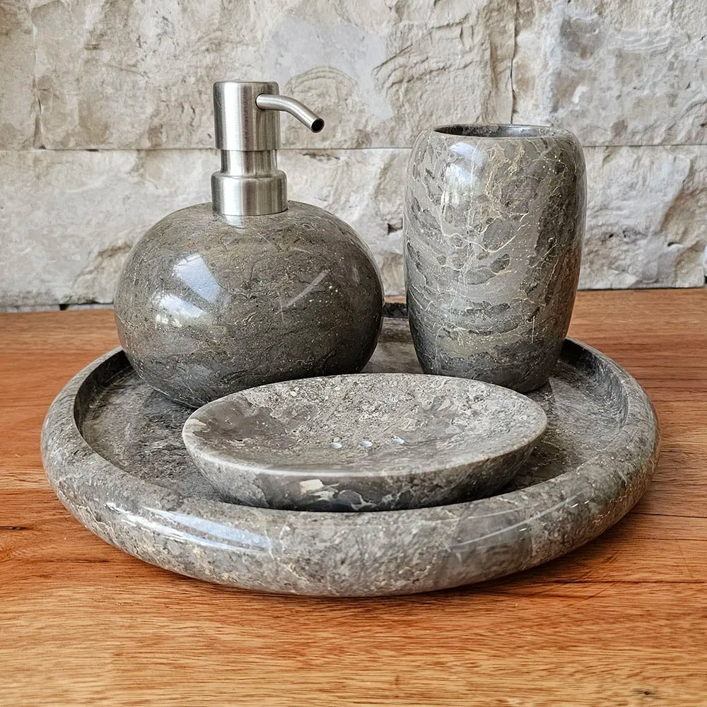 Conjunto de Banheiro em Mármore Natural Cinza - 4 peças