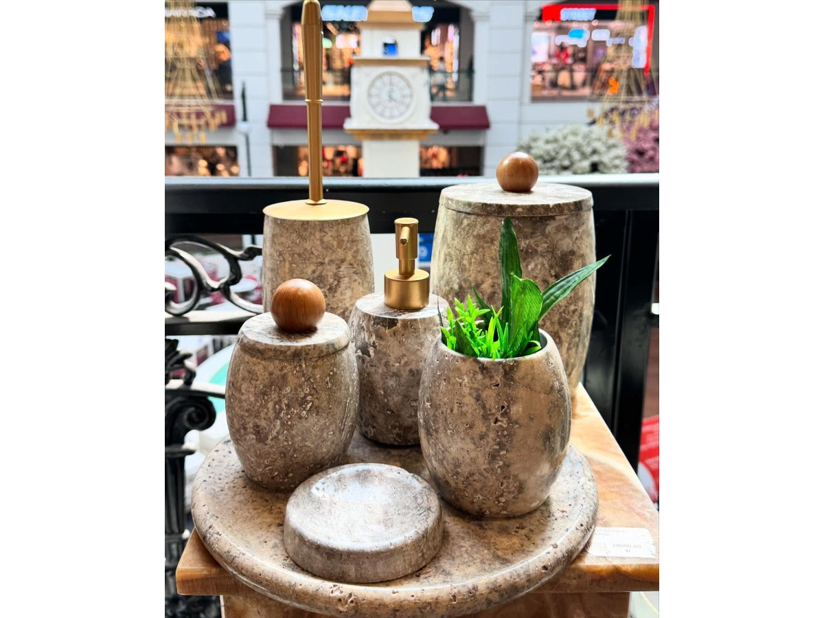 Conjunto de banheiro turco com 7 peças em travertino prateado