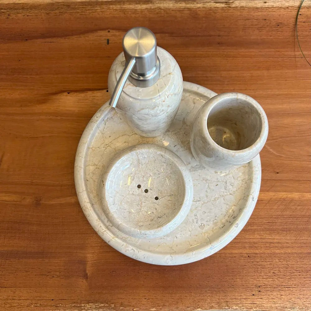 Conjunto de Banheiro em Mármore Natural - 4 peças