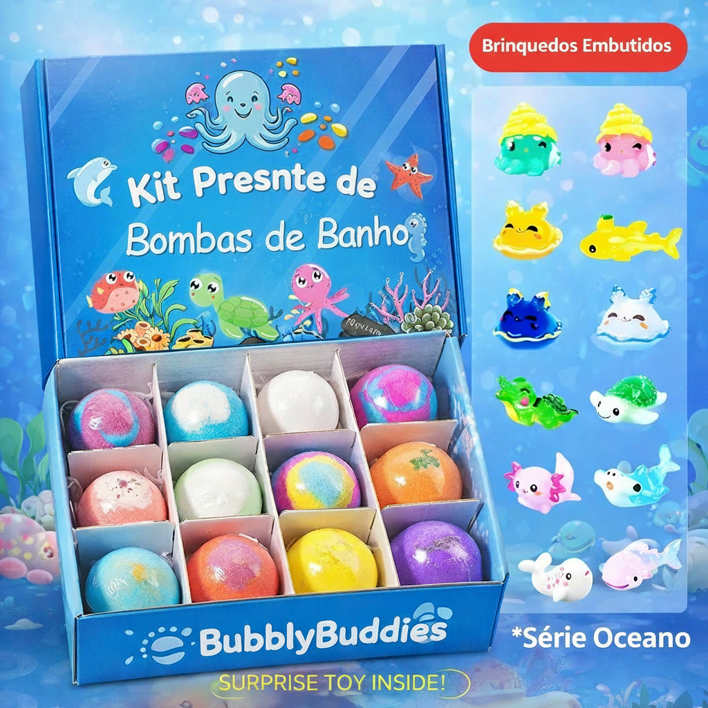 Kit 12 Bombas de Banho Surpresa do Oceano com Brinquedo Escondido